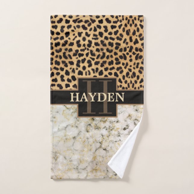 Leopard Spot Marmor Monogramm Name Handtuch (Handtuch)