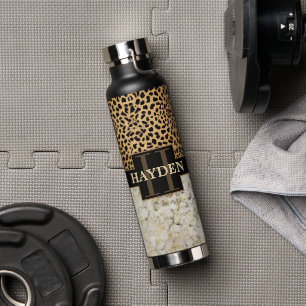 Leopard Spot Marmor Monogramm Name Trinkflasche