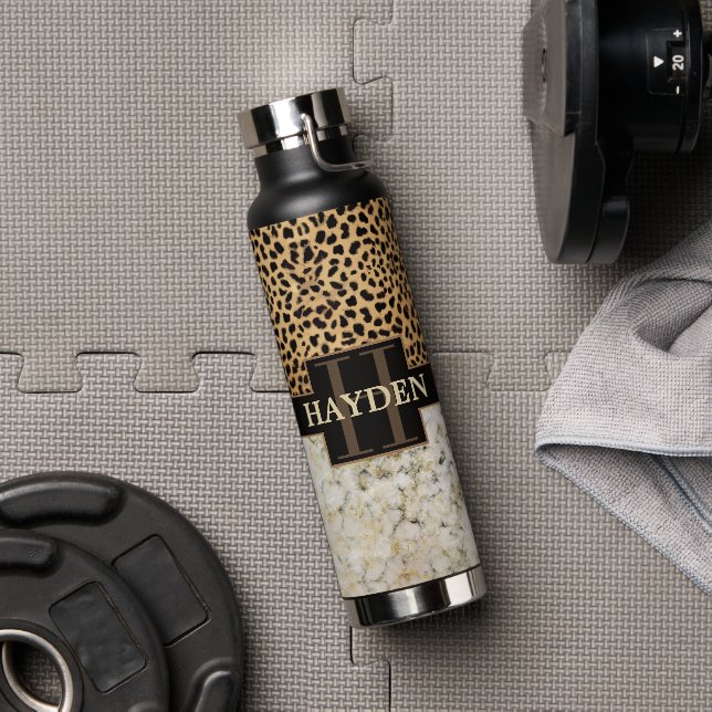 Leopard Spot Marmor Monogramm Name Trinkflasche (Fitnessstudio)