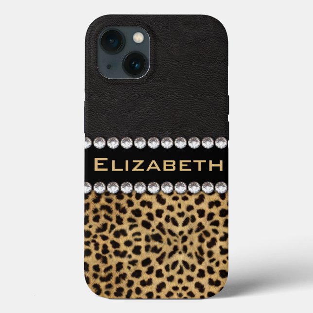 Leopard Spot Rhinestone Diamanten Monogramm Case-Mate iPhone Hülle (Rückseite)