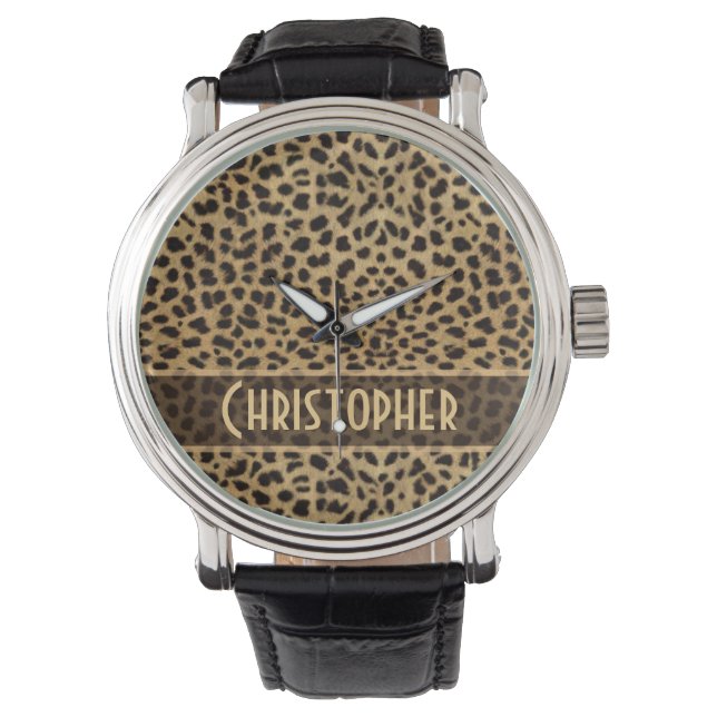 Leopard Spot Skin Print Personalisiert Armbanduhr (Vorderseite)