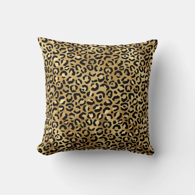 Leopard Spots Gold Black Animal Print Muster Kissen (Vorderseite)