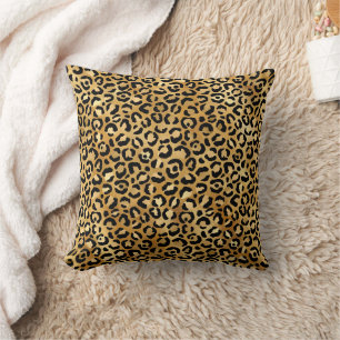 Leopard Spots Gold Black Animal Print Muster Kissen