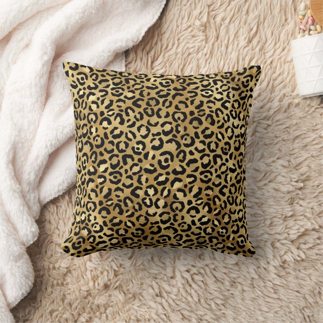 Leopard Spots Gold Black Animal Print Muster Kissen (Decke)