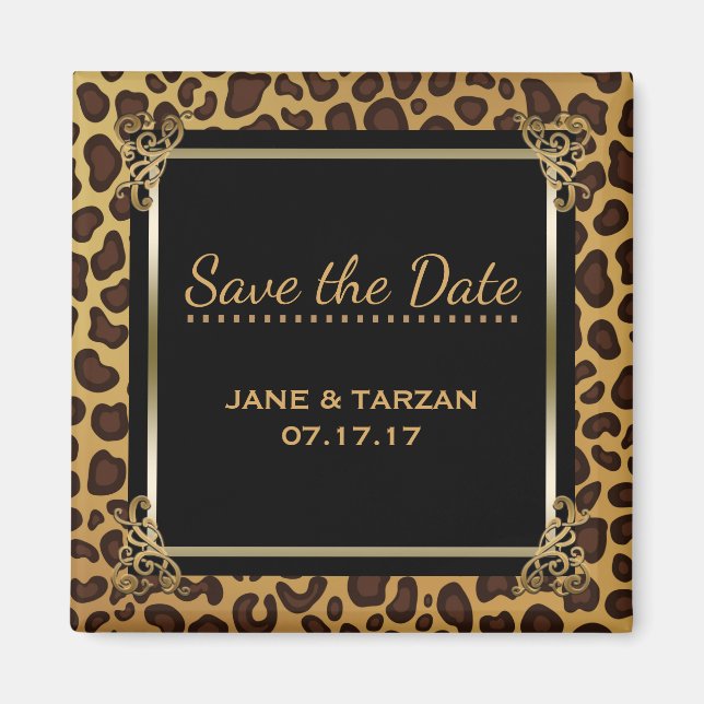 Leopard Spots Muster Elegantes Gold Save the Date Magnet (Vorne)