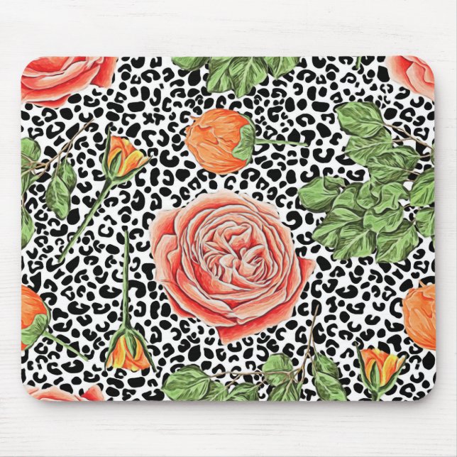 Leopard-Spots Orangefarbenes Tiermuster Mousepad (Vorne)