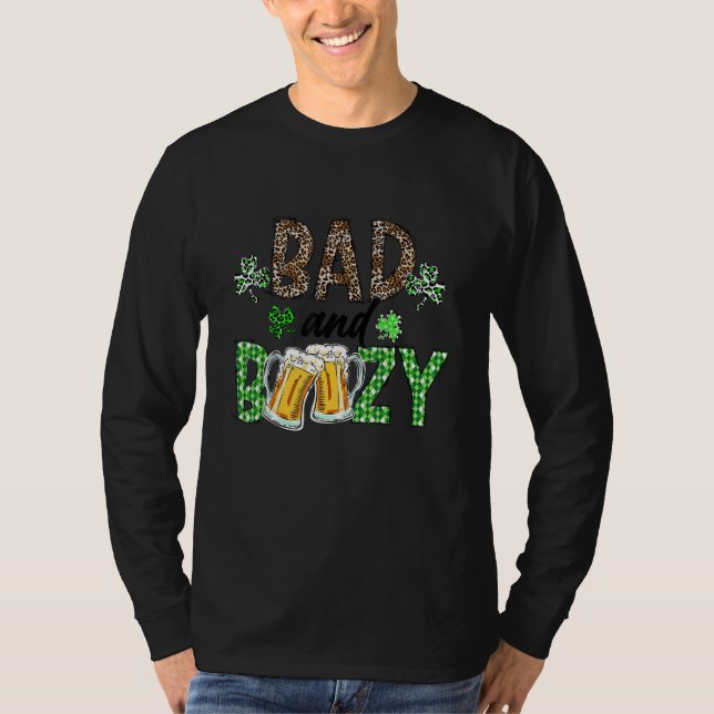 Leopard St Patrick's Day Bad And Boozy Beer Drinki T-Shirt (Vorderseite)