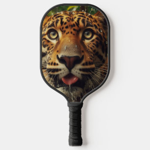 Leopard Stares beim Wasserlappen im Dschungel Pickleball Schläger