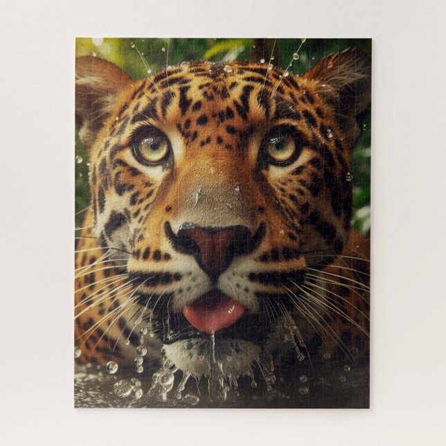 Leopard Stares beim Wasserlappen im Dschungel Puzzle (Vertikal)