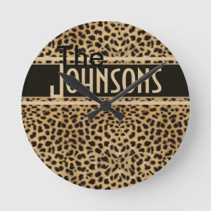 Leopard-Stellen-Haut-Druck personalisiert Runde Wanduhr