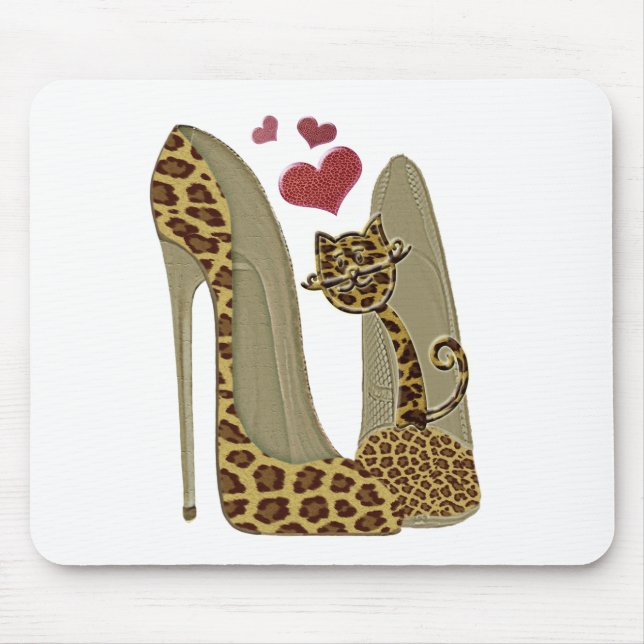 Leopard-Stilett-Schuh-und Katzen-Kunst Mousepad (Vorne)