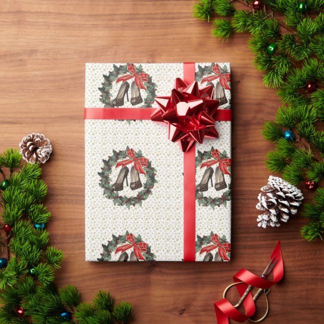 Leopard Stiletto Shoes Wreath Wrapping Paperd Geschenkpapier (Feiertagsgeschenk)