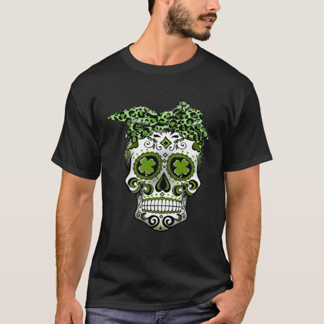Leopard Sugar Skull St Patricks Day  Women Girls T-Shirt (Vorderseite)