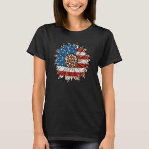 Leopard Sunflower American Flag Patriotic 4. J T-Shirt