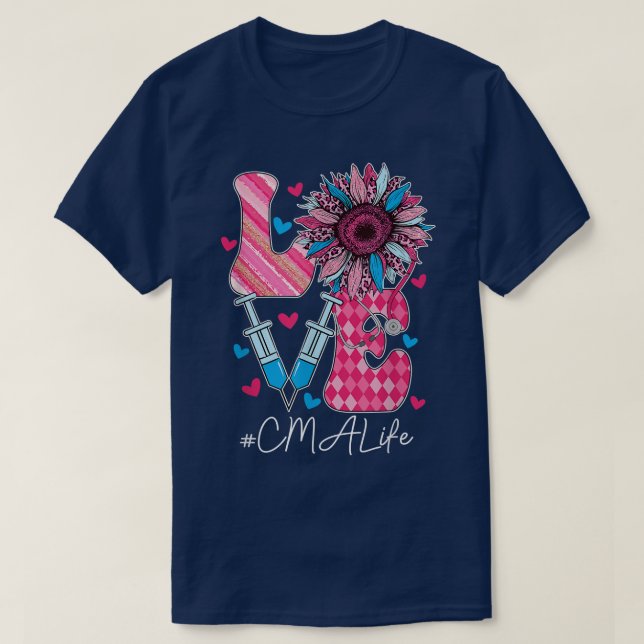 Leopard Sunflower CMA Stethoscope Nurses Week T-Shirt (Design vorne)
