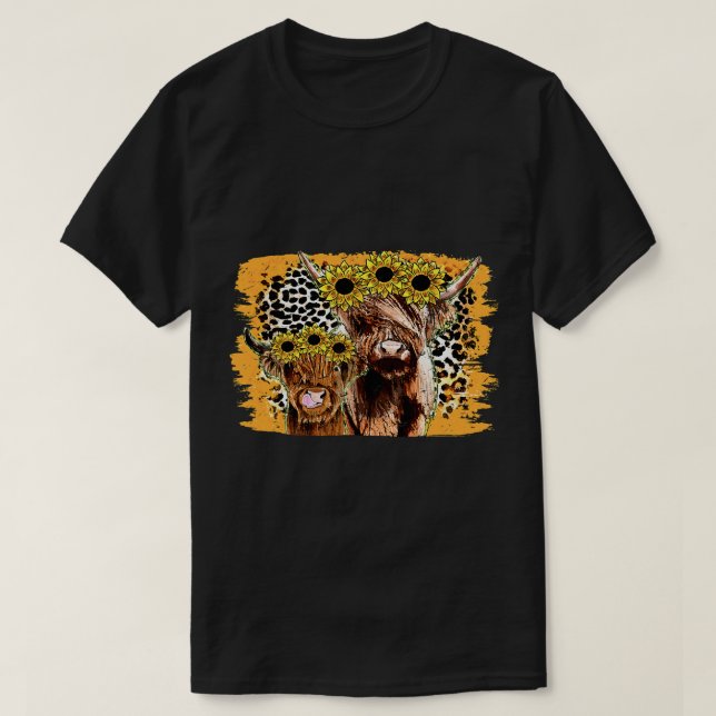 Leopard Sunflower Highland Kuh Western Land Hei T-Shirt (Design vorne)
