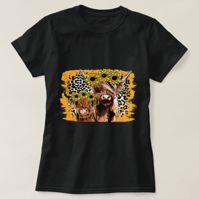 Leopard Sunflower Highland Kuh Western Land Hei T-Shirt (Design vorne)