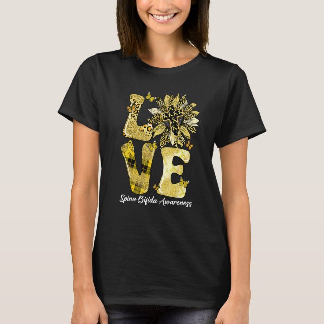 Leopard Sunflower LOVE Yellow Ribbon Spina Bifida  T-Shirt (Vorderseite)