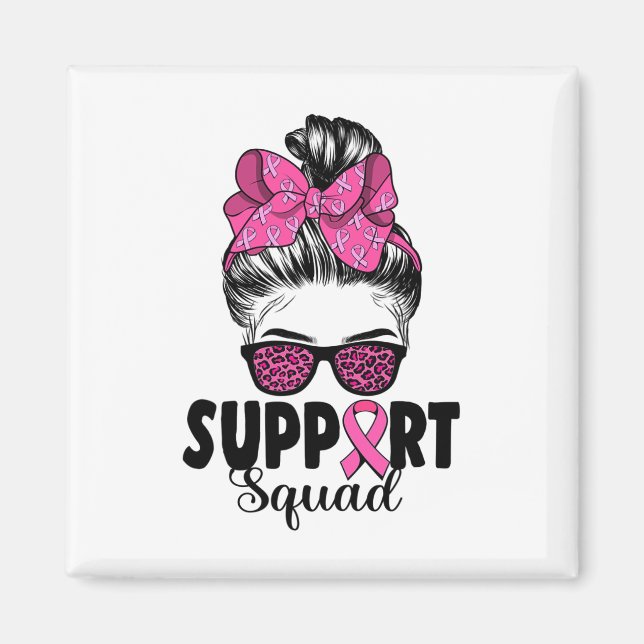 Leopard Sungles Messy Bun Support Squad Brust kann Magnet (Vorne)