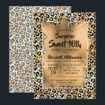 Leopard Sweet 16. Geburtstagsparty Einladungen<br><div class="desc">Elegante,  süße Einladungen zum 16. Geburtstag mit einem Leopardenprint überlagert mit Goldfolie und Ihren Geburtstagsparty-Details in schicker Schrift,  die für JEDEN ALTER Geburtstag verwendet werden. MATCHING Artikel in unserer Sammlung verfügbar.</div>
