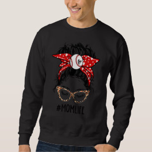 Leopard T Ball Mama Life Messy Bun Game Day Mütter Sweatshirt