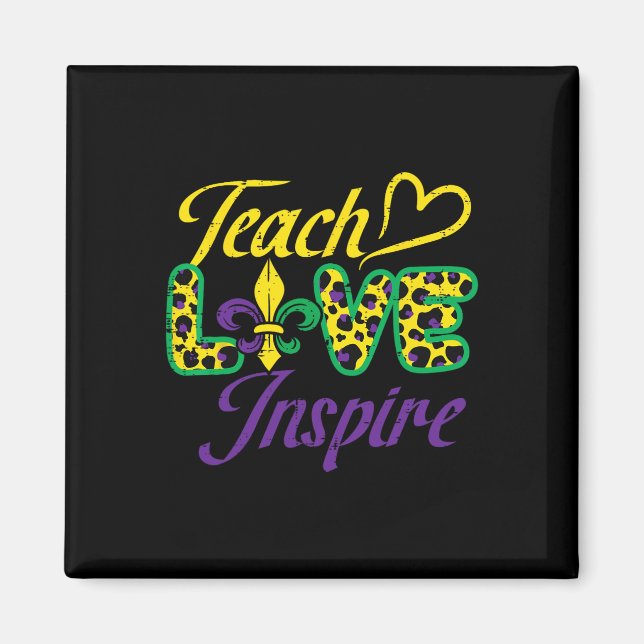 Leopard Teach Liebe Inspirierte Mardi Gras Teacher Magnet (Vorne)