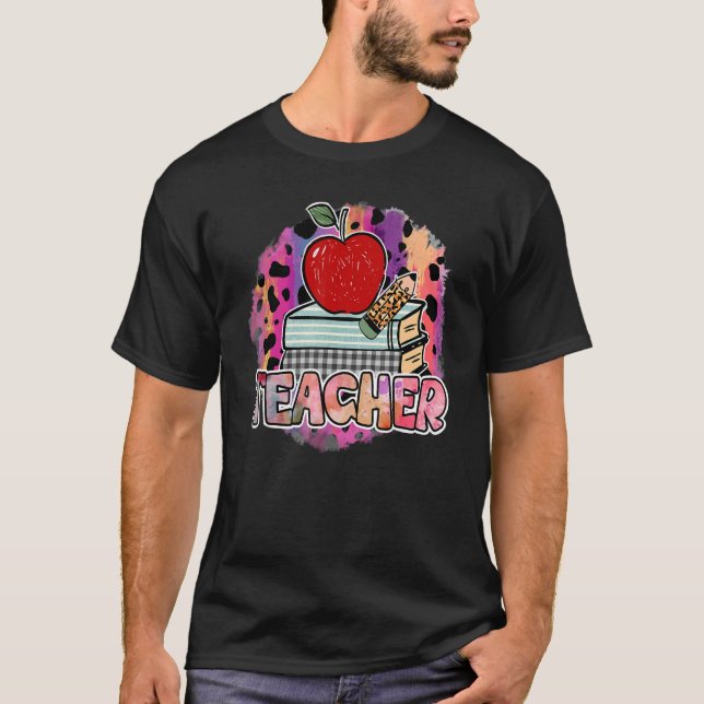 Leopard Teacher Back To School Apple Appreciation  T-Shirt (Vorderseite)