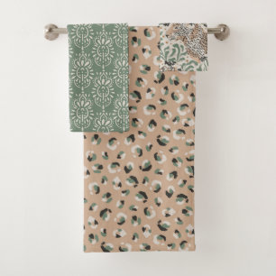 Leopard Tier Beige Modern Badhandtuch Set