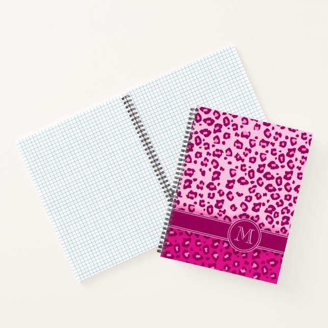 Leopard-Tierabdruck rosa Monogramm mit schnellem R Notizbuch (Innenseite)