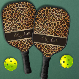Leopard Tierdruck Braun & Gold Streifen Sport Pickleball Schläger
