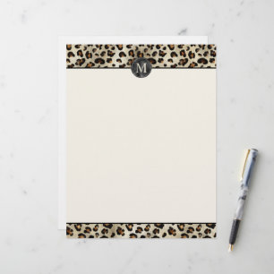 Leopard-Tierdruck mit schwarzem Faux-Folien-Monogr Briefbogen