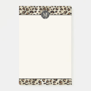Leopard-Tierdruck mit schwarzem Faux-Folien-Monogr Post-it Klebezettel