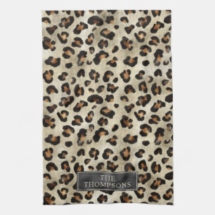Leopard-Tierdruck mit schwarzer Faux-Folie und Nam Geschirrtuch