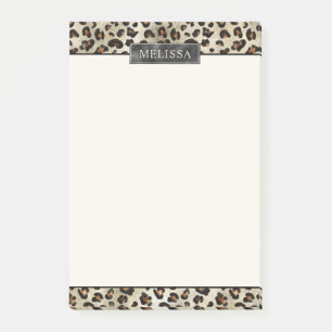 Leopard-Tierdruck mit schwarzer Faux-Folie und Nam Post-it Klebezettel