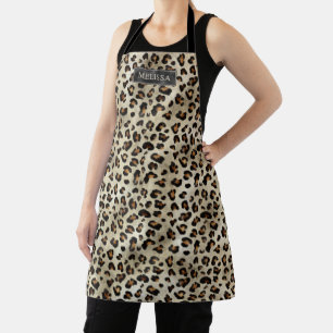 Leopard-Tierdruck mit schwarzer Faux-Folie und Nam Schürze