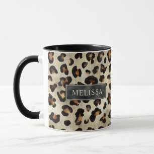 Leopard-Tierdruck mit schwarzer Faux-Folie und Nam Tasse