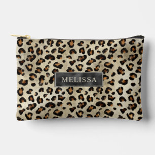 Leopard-Tierdruck mit schwarzer Faux-Folie und Nam Zubehörtasche