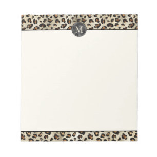 Leopard-Tierdruck mit schwarzer Fauxfolie-Monogram Notizblock