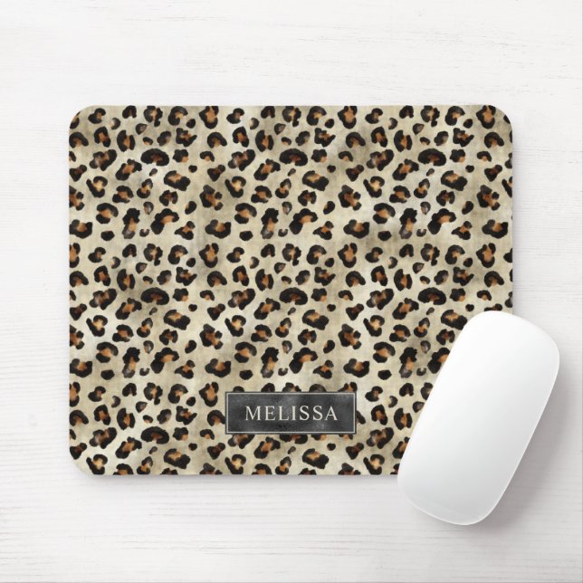 Leopard-Tierdruck mit schwarzer Fauxfolie und Name Mousepad (Mit Mouse)