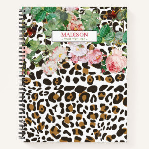 Leopard-Tierdruck-Muster Vintage-Blumen Notizbuch