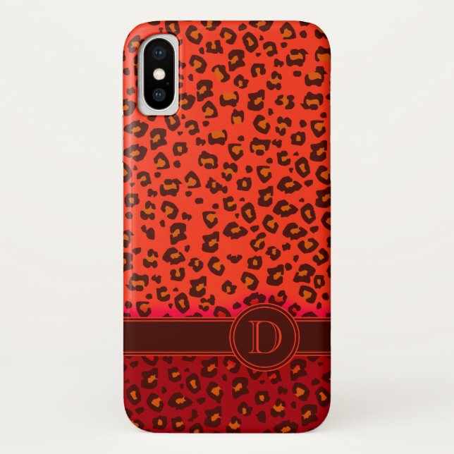 Leopard-Tierdruck Rot-Monogramm-iPhone-Gehäuse Case-Mate iPhone Hülle (Rückseite)