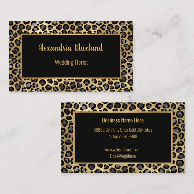 LEOPARD TIERDRUCKGOLD BLACK BUSINESS CARD VISITENKARTE (Vorne/Hinten)