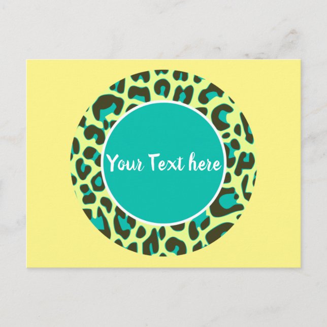 Leopard Tierdruckmuster Circle Yellow Aquamarin Postkarte (Vorderseite)
