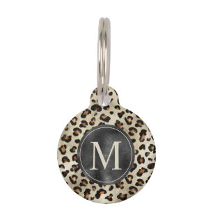 Leopard-Tierdruckmuster in Beige und Monogramm Haustiermarke