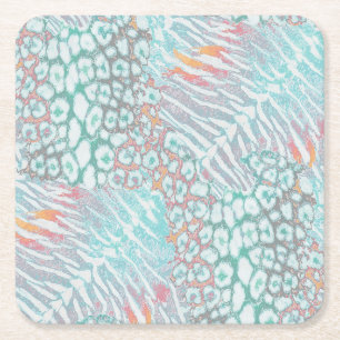 Leopard ,Tiger, Fell, gepunktet, gestreift, Türkis Rechteckiger Pappuntersetzer