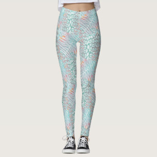 Leopard, Tiger, Haut, gepunktet, gestreift, Türkis Leggings