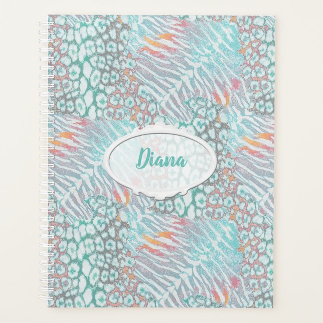 Leopard, Tiger, Haut, gepunktet, gestreift, Türkis Planer (Vorderseite)