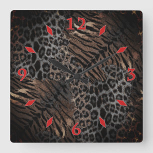 Leopard tiger skin trendy square wall clock quadratische wanduhr