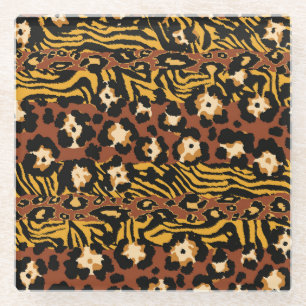 Leopard, Tigerhäute, wildes Muster. Glasuntersetzer