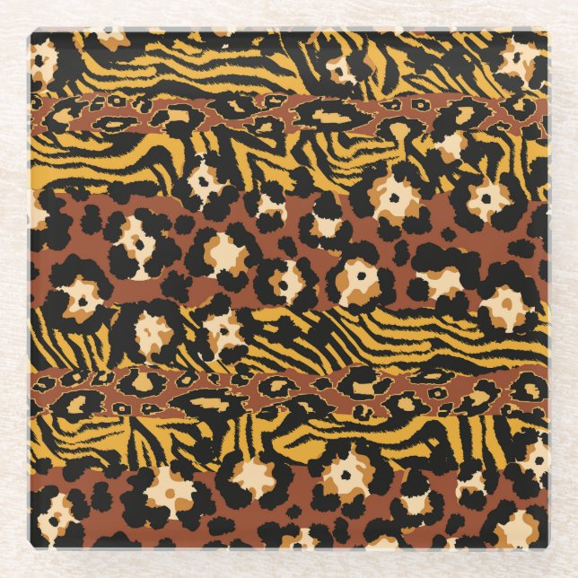 Leopard, Tigerhäute, wildes Muster. Glasuntersetzer (Vorderseite)
